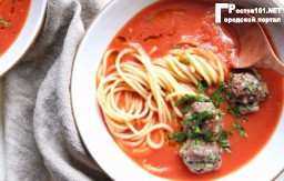 Суп со спагетти и мясными тефтелями