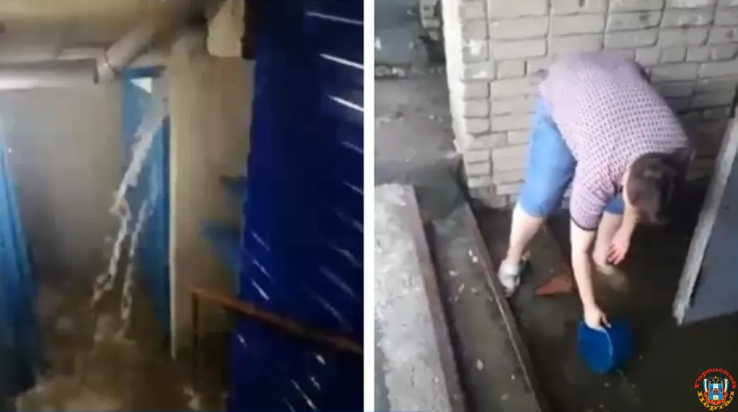 В центре Ростова в подъезде многоэтажки прорвало ливневую трубу и затопило первый этаж