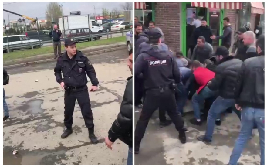 Конфликт торговцев на рынке под Ростовом с сотрудником полиции попал на видео Конфликт торговцев на рынке под Ростовом с сотрудником полиции попал на видео