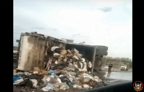 На трассе под Ростовом перевернулся мусоровоз