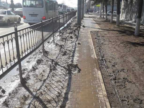 Житель Ростова взбунтовался из-за засыпанного грязным снегом тротуара