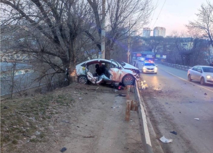 В Ростове таксист врезался в дерево при попытке скрыться от полиции