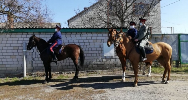 Казаки-дружинники Миллеровского конного взвода сейчас патрулируют улицы вместе с сотрудниками полиции