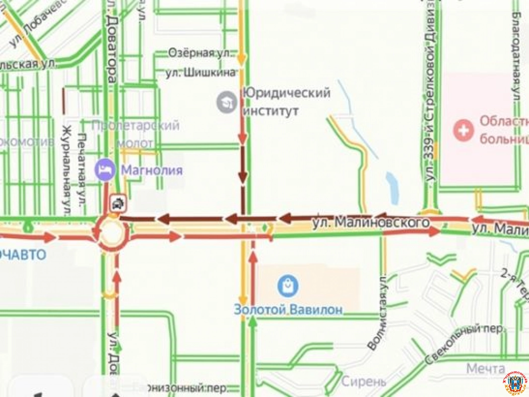 В Ростове из-за ДТП с «перевертышем» на Малиновского образовалась пробка