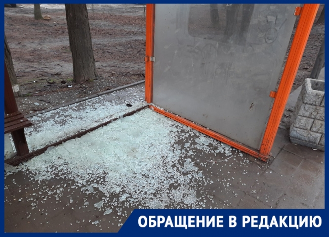 В Ростове вандалы вдребезги разбили остановку