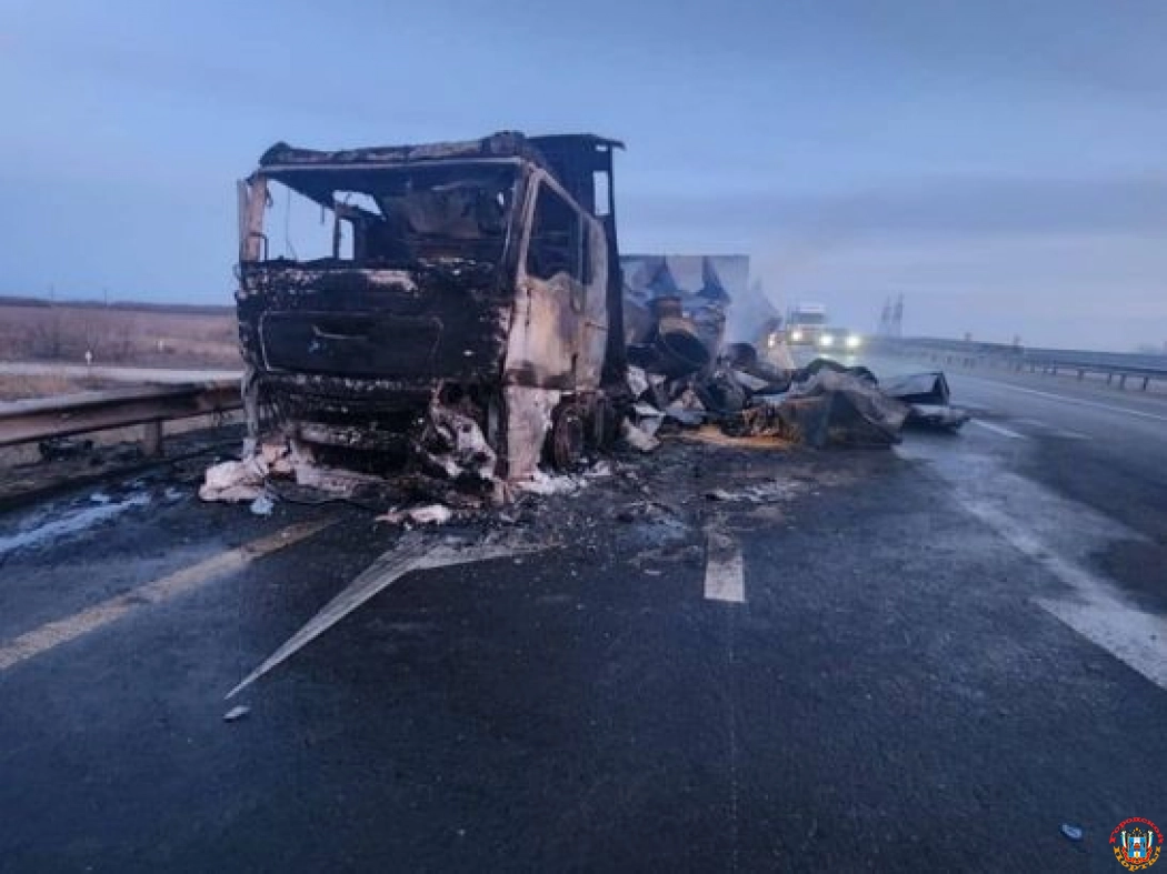 На трассе в Ростовской области дотла сгорел грузовик