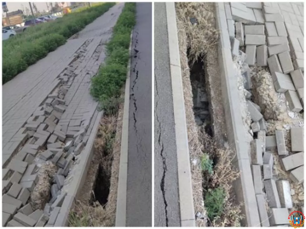 В Ростове на проспекте Жукова провалилась тротуарная плитка