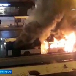 На перекрестке в Петербурге сгорел троллейбус