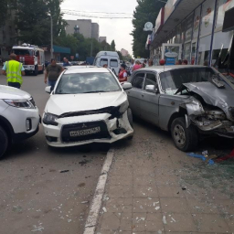 В Таганроге «Волга» столкнулась с двумя иномарками и протаранила магазин