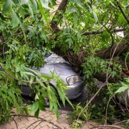 В центре Ростова огромная ветка раздавила два автомобиля