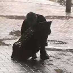 Странный мужчина с зонтом «приснул» посреди улицы в Ростове и попал на видео