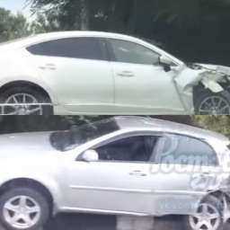 Авария двух иномарок с «запрыгиванием» на отбойник попала на видео в Ростове